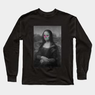 Monna Lisa Skull Interactive Magenta&Green Filter T-Shirt By Red&Blue Long Sleeve T-Shirt